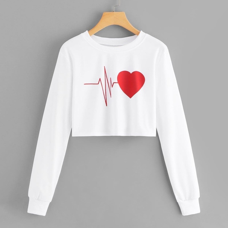 

Heart Print Crop Sweatshirt, White