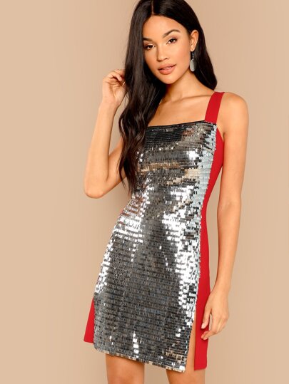 Thick Strap Two Tone Sequin Dress pictures