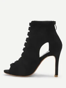 Peep Toe Cut-Out Stiletto Heels Back To School Shoes College Student Shoes Spring Shoes Spring Break Easter For Christmas - Black - View 1