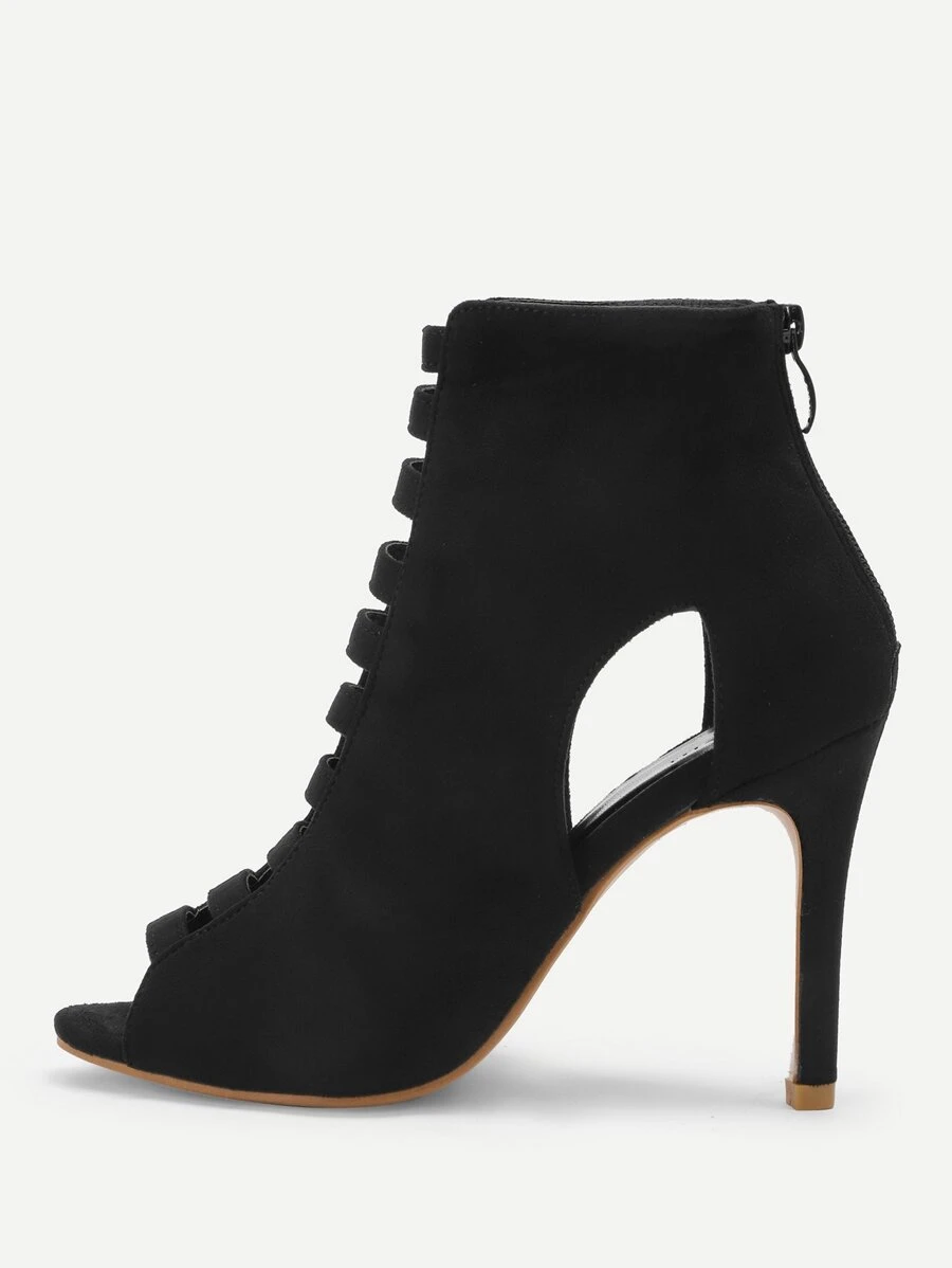 Peep Toe Cut-Out Stiletto Heels Back To School Shoes College Student Shoes Spring Shoes Spring Break Easter For Christmas - Black - View 1