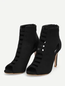 Peep Toe Cut-Out Stiletto Heels Back To School Shoes College Student Shoes Spring Shoes Spring Break Easter For Christmas - Black - View 4