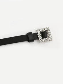 水鑽扣腰帶 - 黑色 - 查看 3