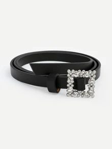 水鑽扣腰帶 - 黑色 - 查看 4