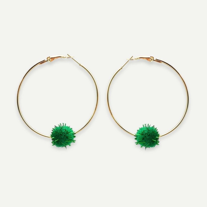 

Christmas Pom-pom Decorated Hoop Earrings 2pcs, Gold