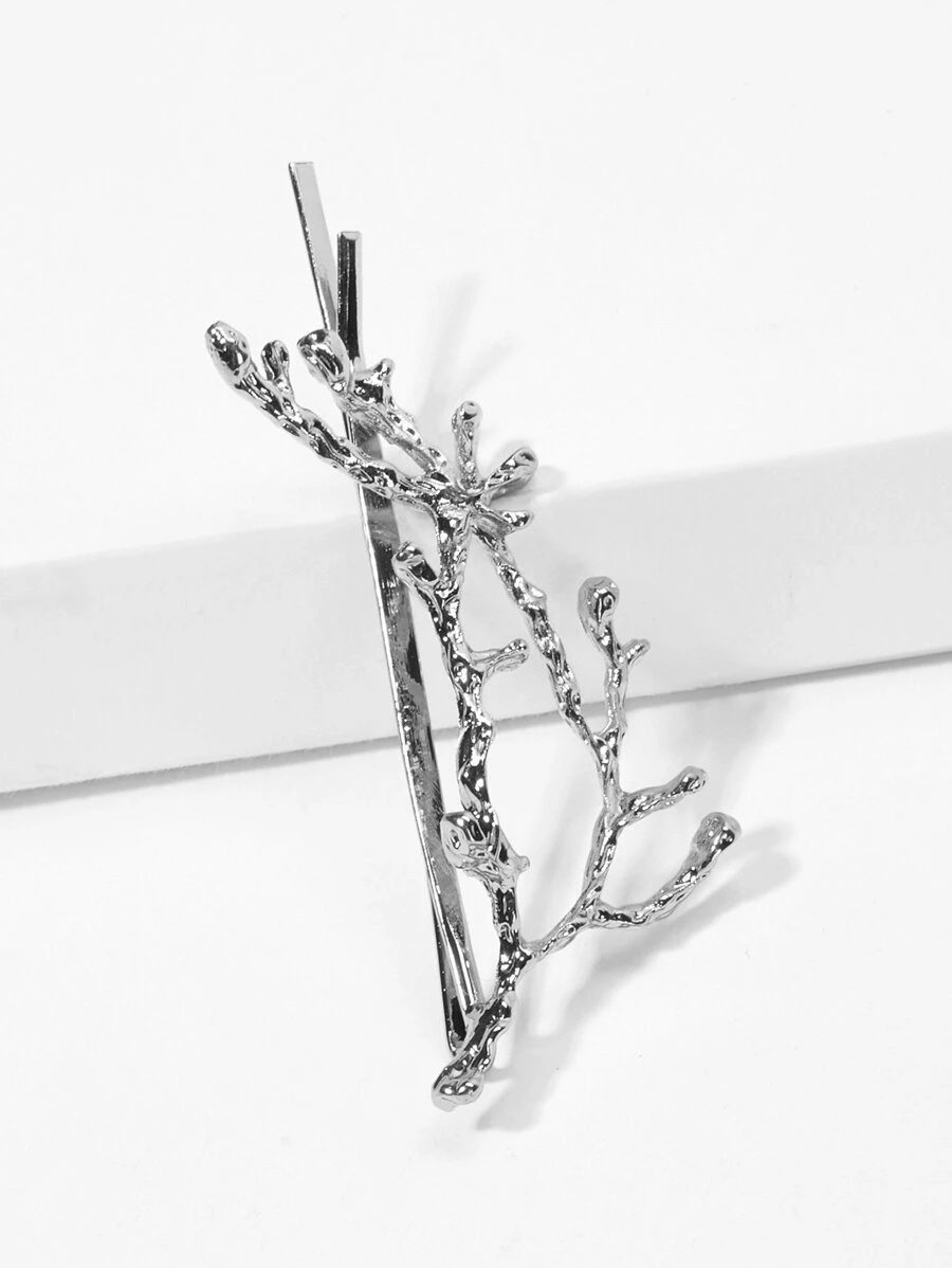 Branches Decorated Hair Clip - Silver - View 1