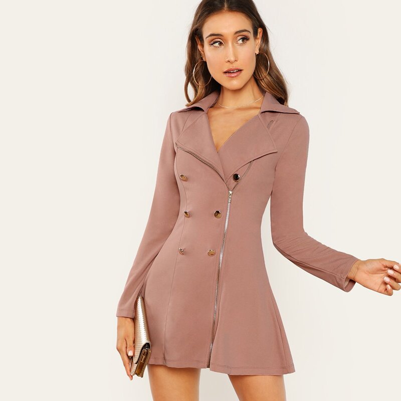 

Double Breasted Zip Front Blazer Dress, Pink