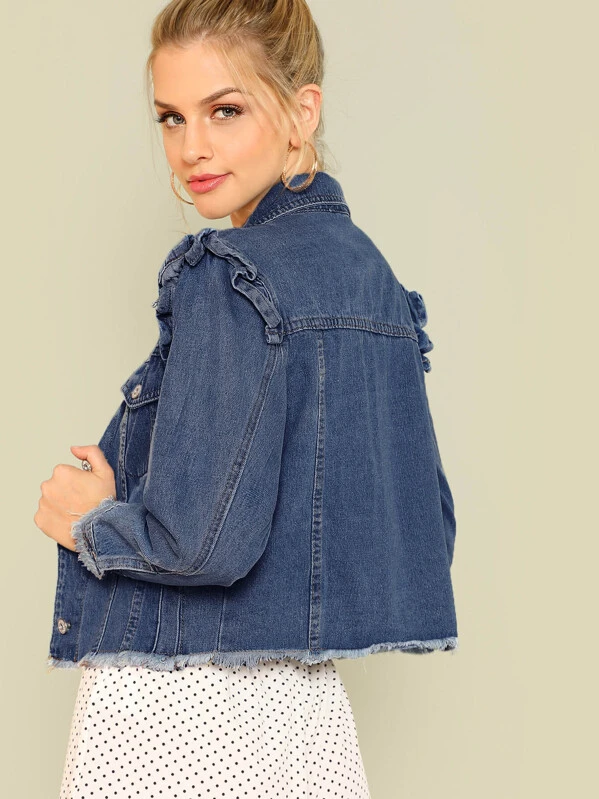 ruffle shoulder denim jacket