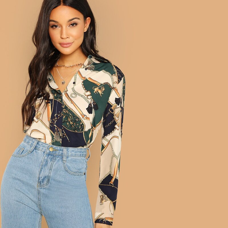 

Chain Print Button Through Shirt, Multicolor