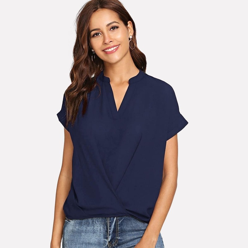 

Cross Front V Cut Top, Navy