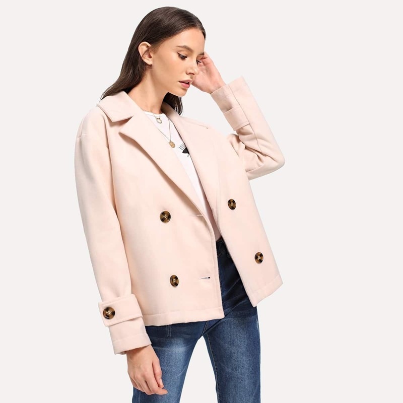 

Notch Collar Button Up Coat, Pink pastel