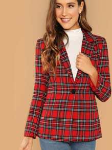 Single Button Plaid Blazer