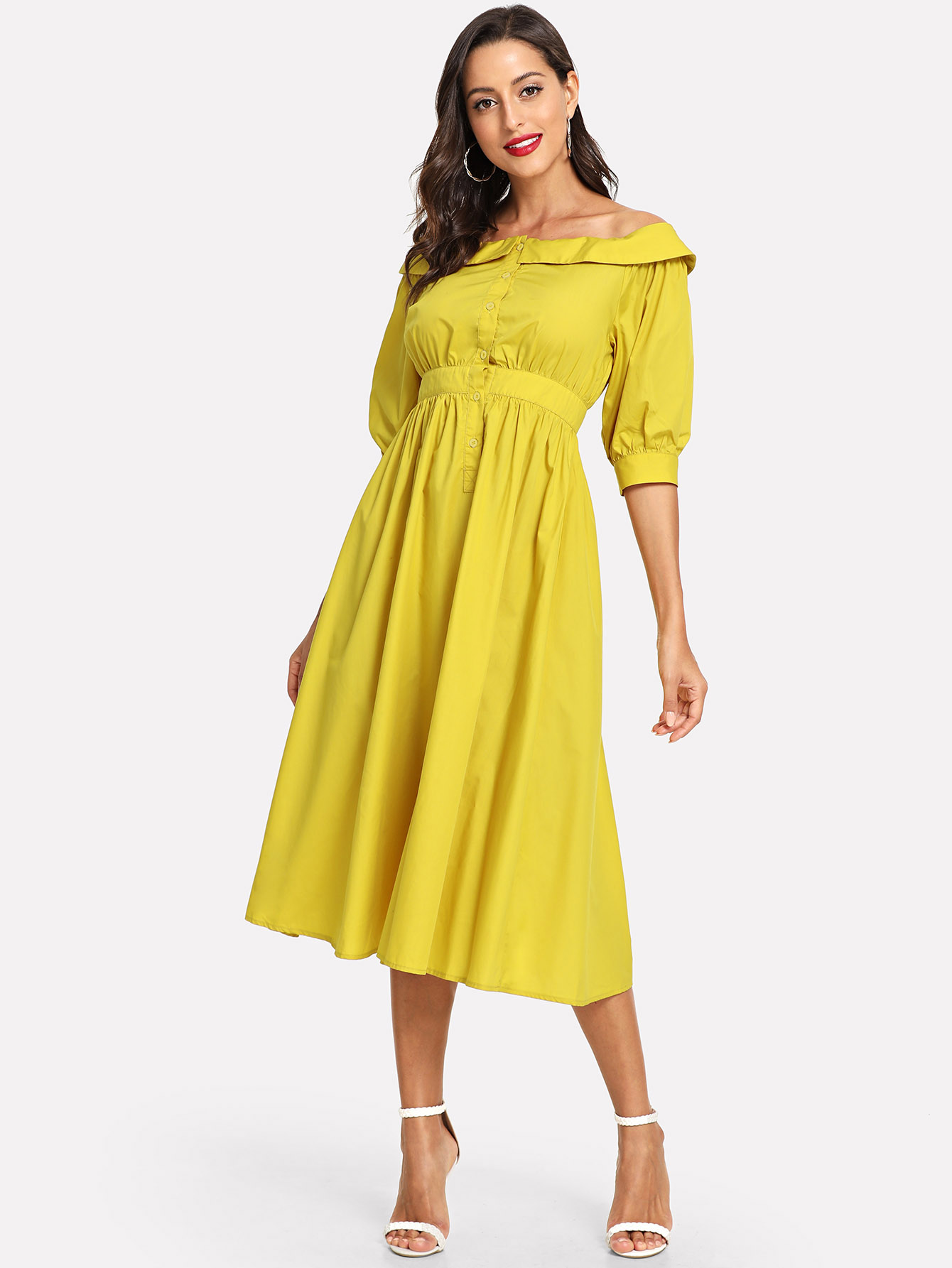 Robe à rabat à épaules dénudées avec bouton devant | SHEIN ...