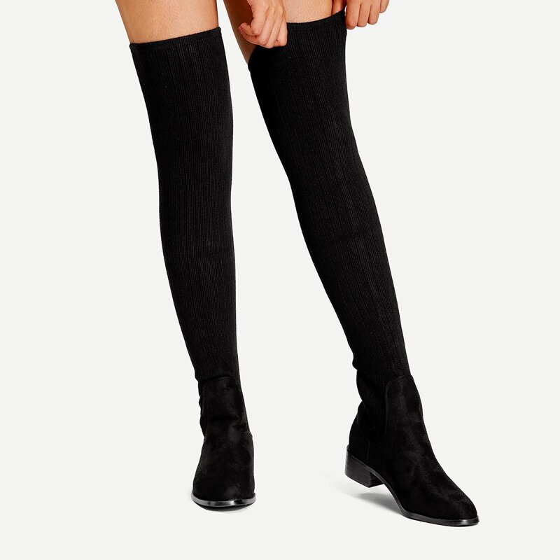 

Over The Knee Knit Boots, Black