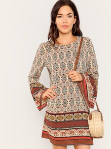 Tribal Print Bell Sleeve Dress