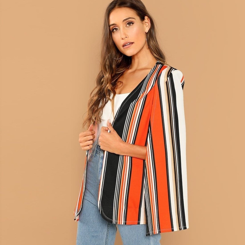 

Open Front Striped Cape Coat, Multicolor