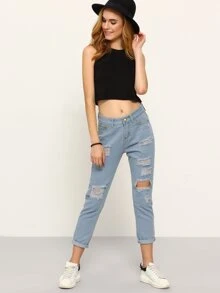 Pantaloni con strappati denim - Lavaggio chiaro - Visualizzare 3