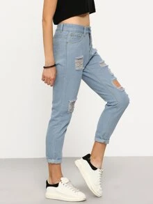 Pantaloni con strappati denim - Lavaggio chiaro - Visualizzare 5