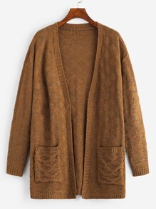 Pocket Patched Open Front Cardigan