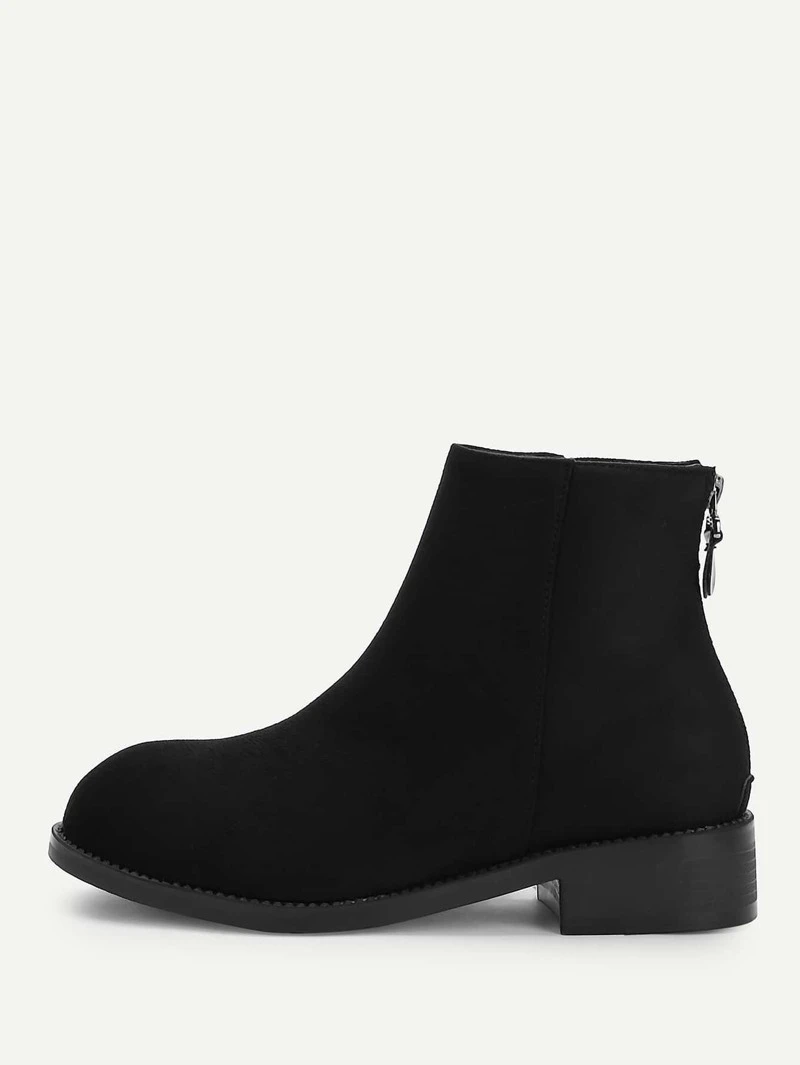 Suede Back Zipper Ankle Boots