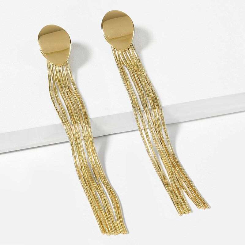

Long Metal Tassel Drop Earrings 1pair, Gold