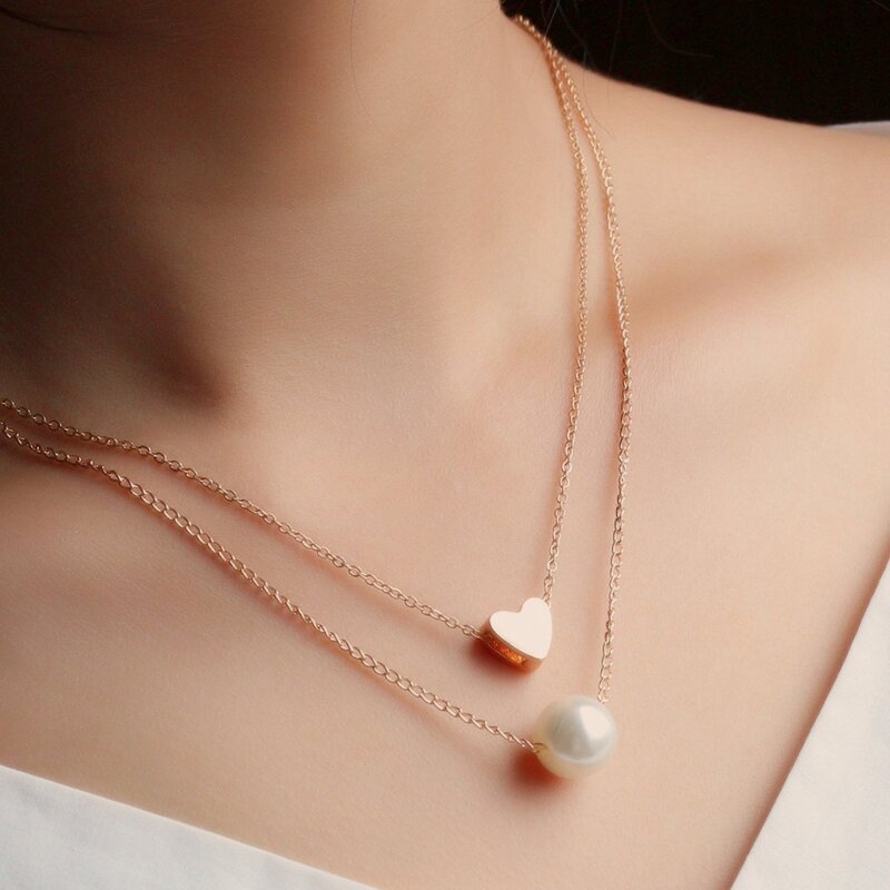 

Faux Pearl & Heart Pendant Layered Necklace, Gold