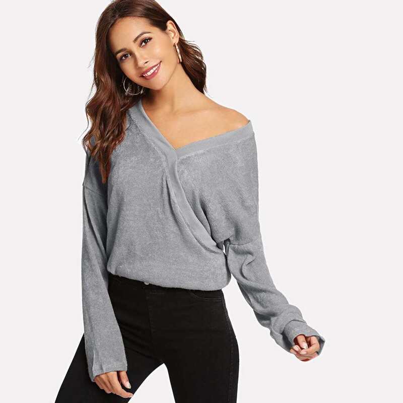 

V-Neck Solid Sweater, Grey