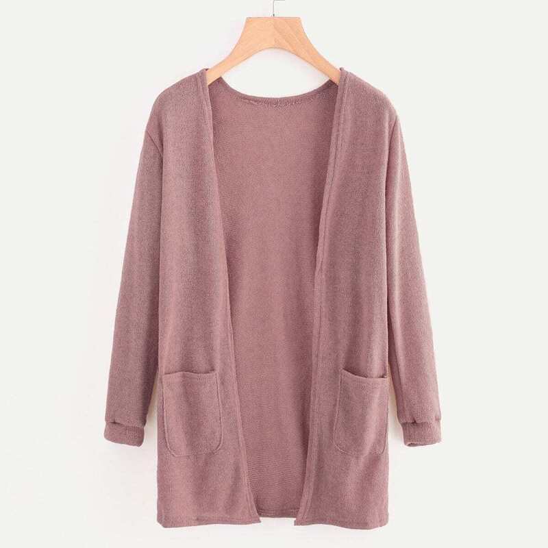 Dual Pocket Open Front Cardigan, Pink