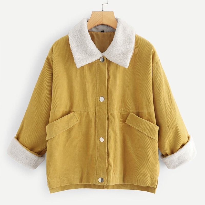 

Single Breasted Pocket Side Corduroy Outerwear, Yellow