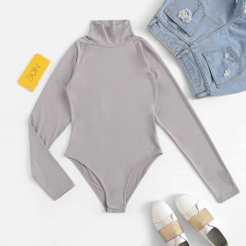 

Mock Neck Raglan Sleeve Bodysuit, Grey