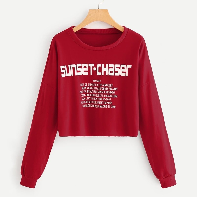

Letter Print Crop Sweatshirt, Red