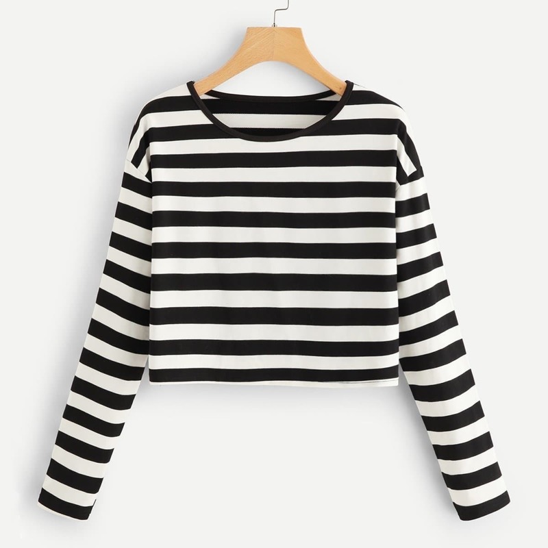 

Striped Crop Tee, Black and white