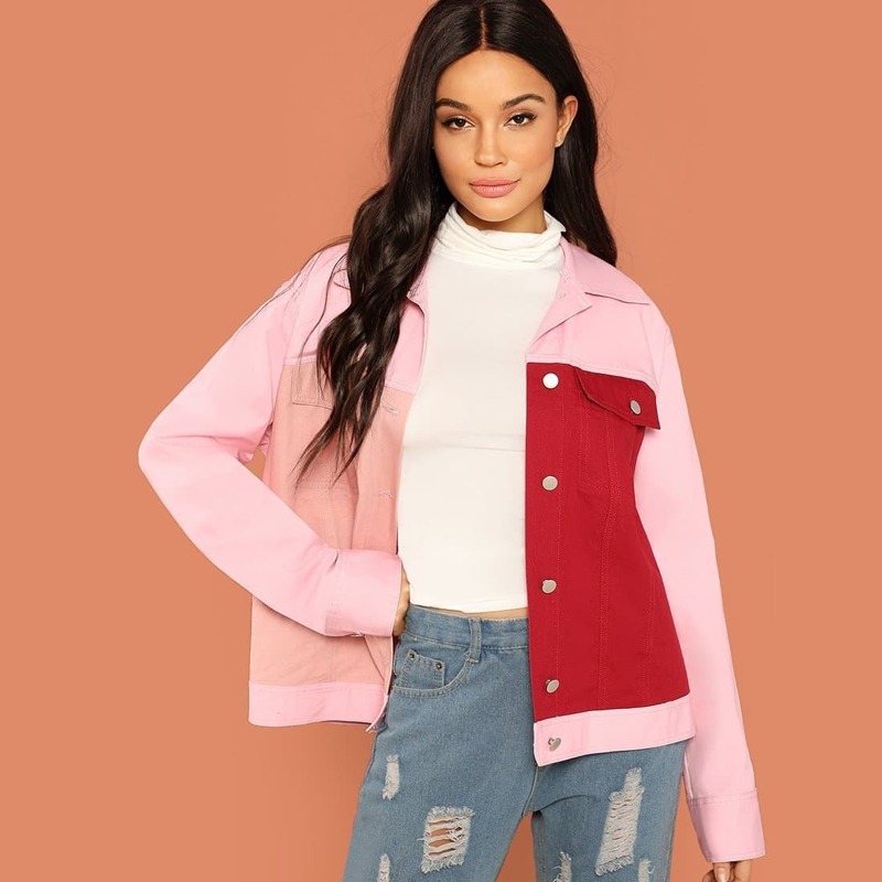 

Color Block Pocket Collar Neck Jacket, Multicolor