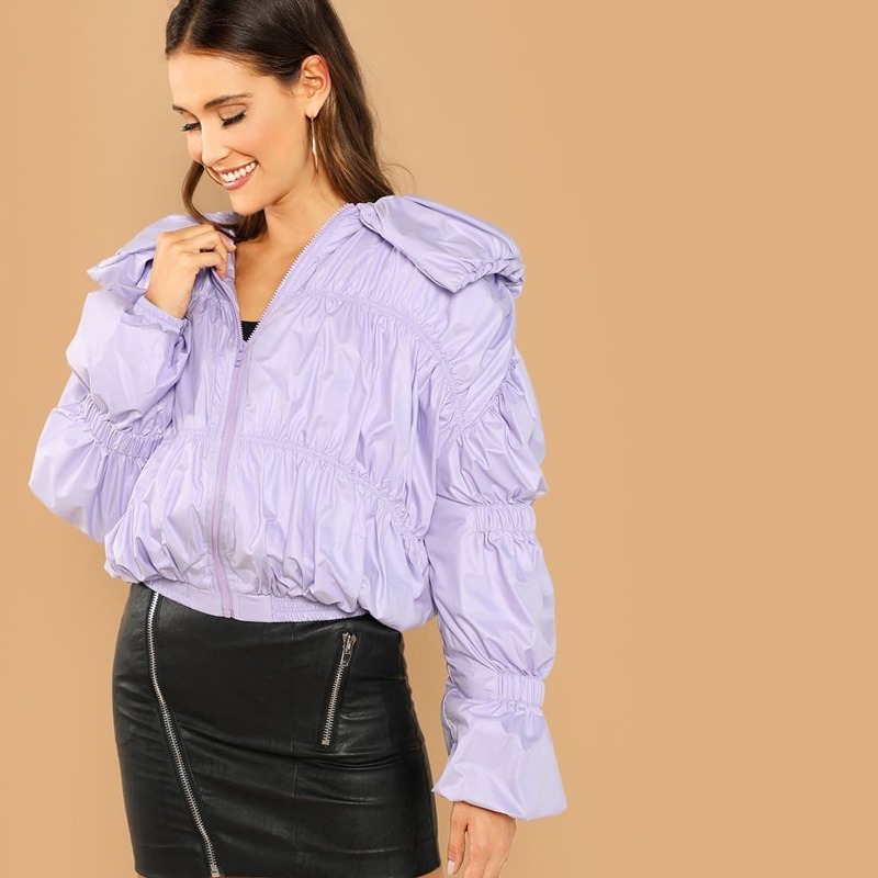 

Zip Up Puff Sleeve Coat, Purple