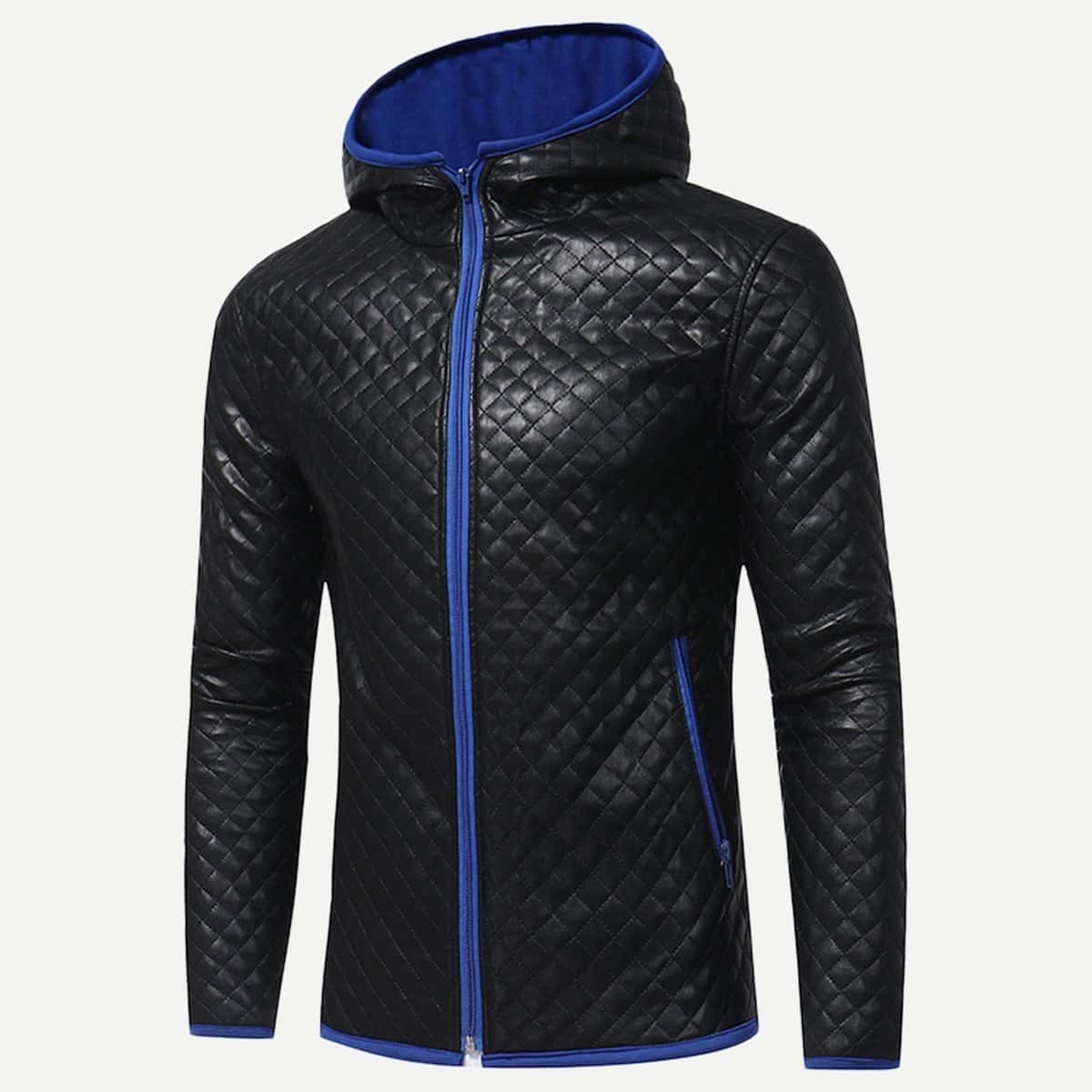 

Guys Zip Front PU Hooded Jacket, Black