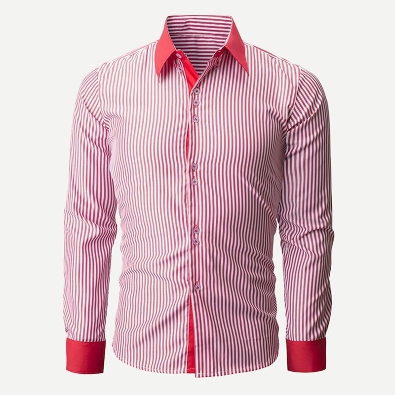 

Guys Single Breasted Striped Shirt, Red