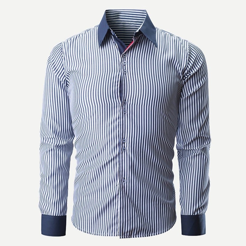 

Guys Single Breasted Striped Shirt, Navy blue