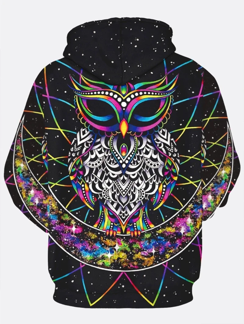 Con Estampado 3d Sudadera Capucha Hombres De Búho Romwe qwHHIE47F