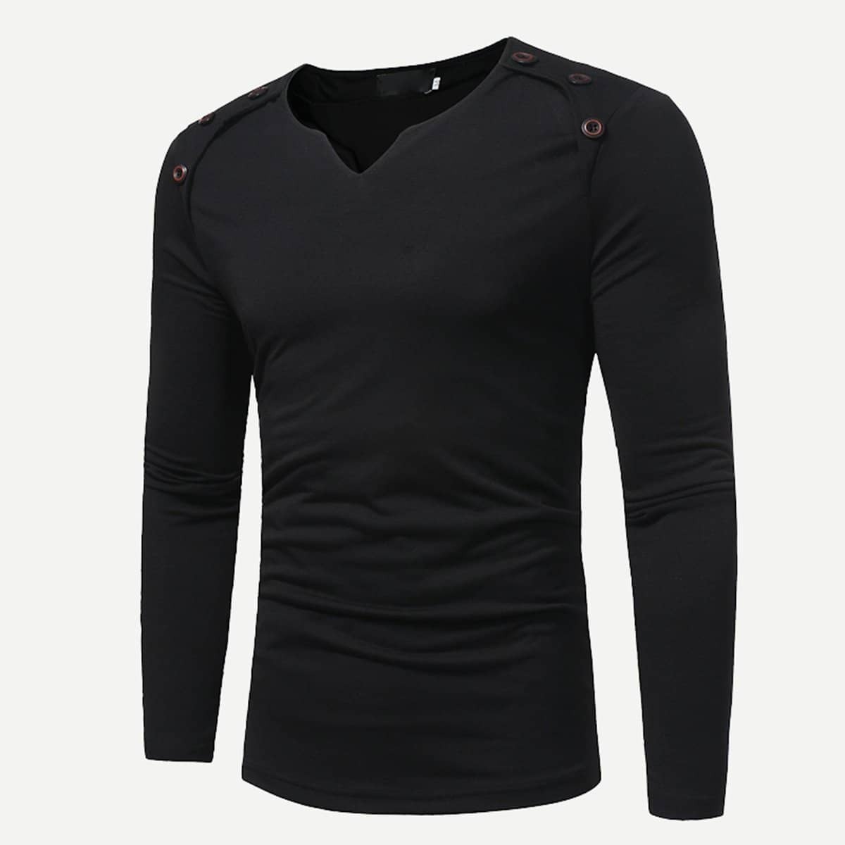 

Guys Button Decoration Solid Tee, Black