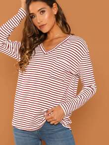 Single Pocket Striped T-shirt