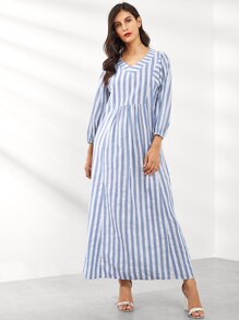 V Neck Striped Longline Dress
