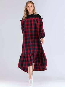 Gingham Ruffle Asymmetrical Dress