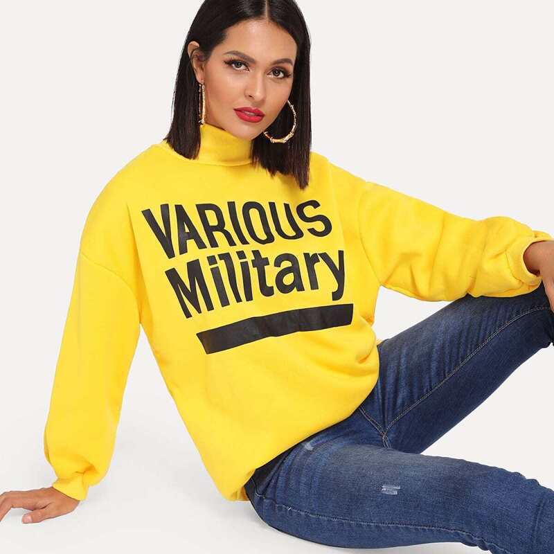 

Letter Print Drop Shoulder Sweatshirt, Yellow