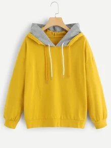 2 In 1 Drop-Shoulder Hoodie - Mustard Yellow - View 1