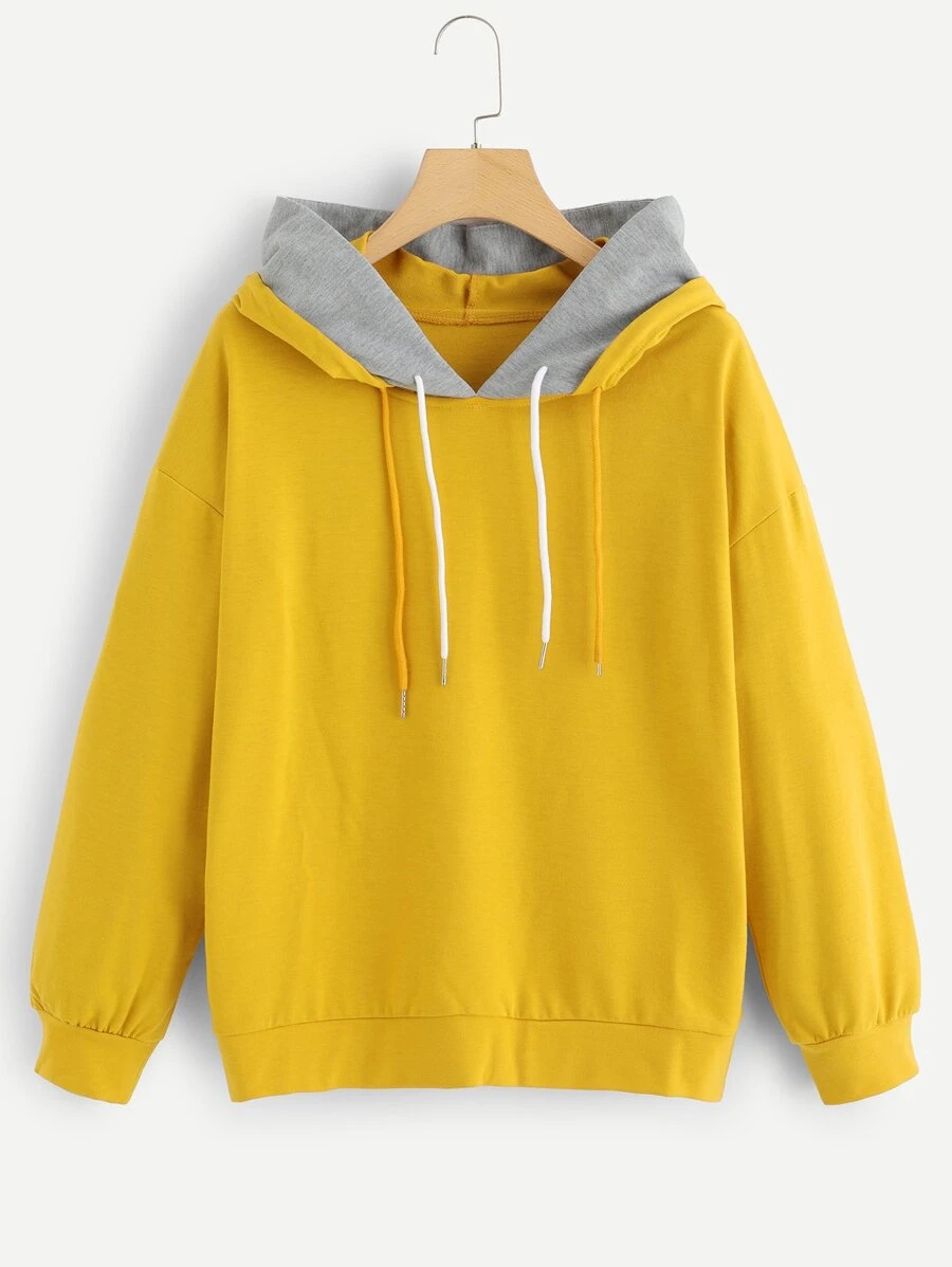 2 In 1 Drop-Shoulder Hoodie - Mustard Yellow - View 1