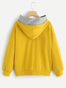 2 In 1 Drop-Shoulder Hoodie - Mustard Yellow - View 2