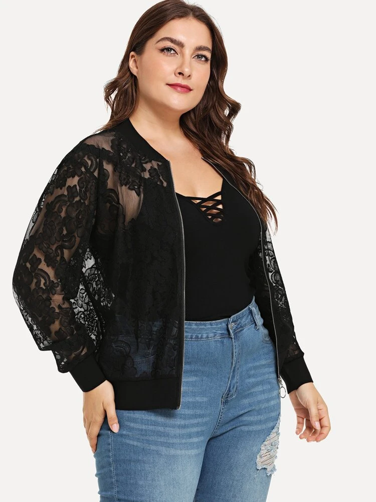 Plus Solid Lace Jacket Fall Winter Cloth For Women Autumn