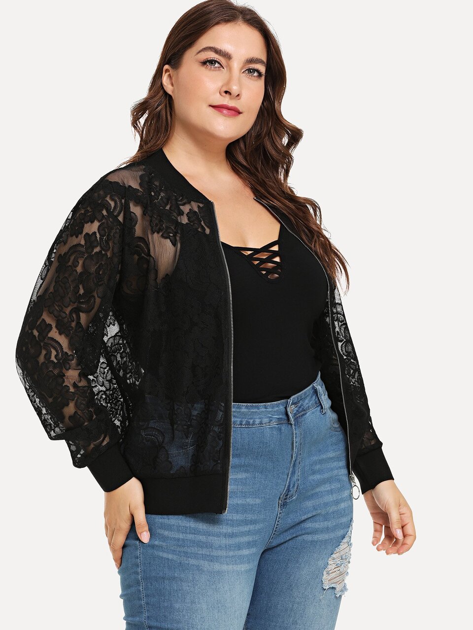 Plus Solid Lace Jacket Fall Winter Cloth For Women Autumn