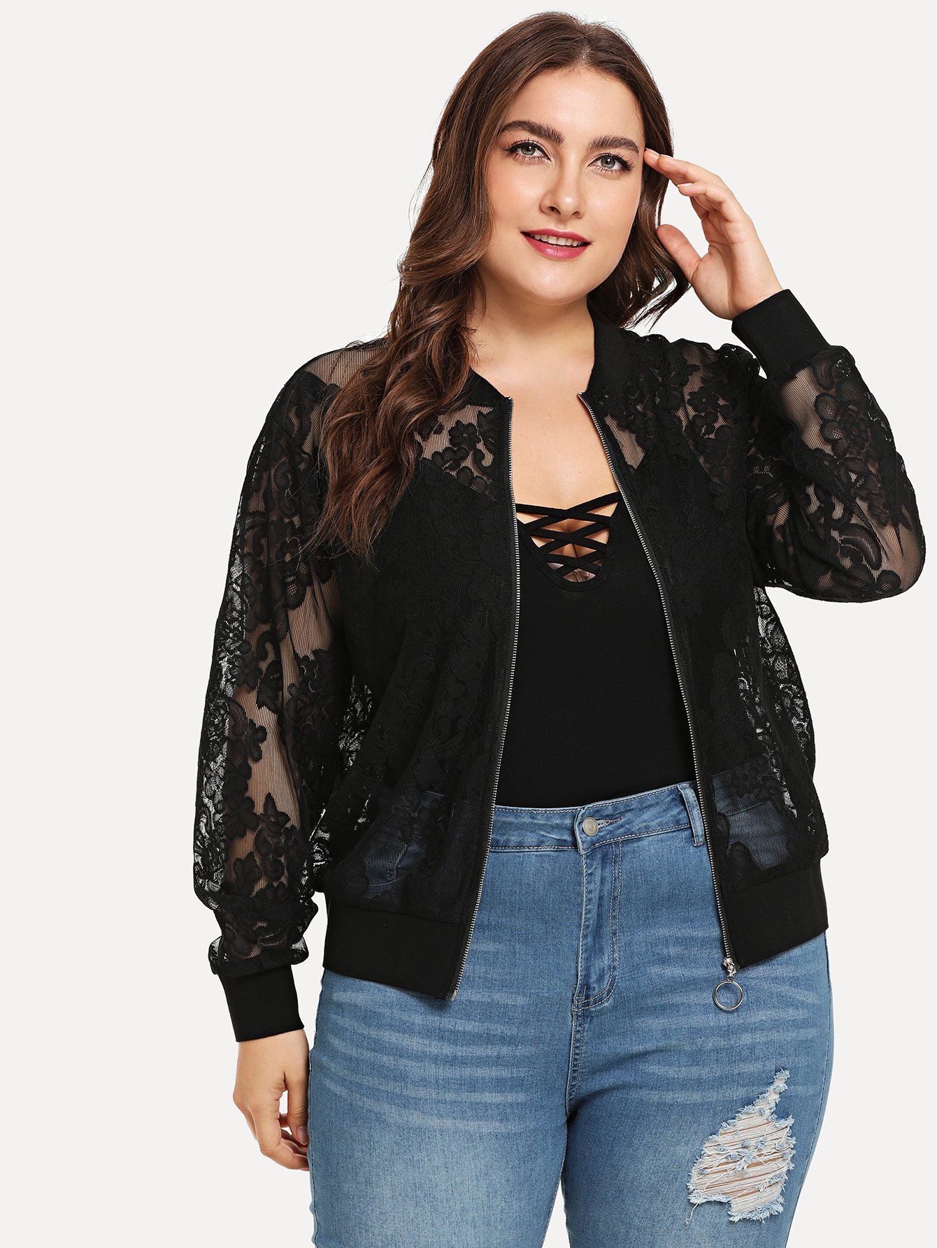 Giacca monocromatico con pizzo taglie forti | SHEIN ITALIA