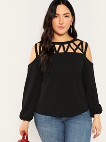 Plus Cold Shoulder Lantern Sleeve Top