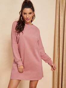 Solid Drop Shoulder Sweatshirt Dress